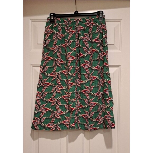 Pleione Women Green & Pink Pleated Leaf Pattern Stretch Waist Skirt Size Small - Picture 2 of 12